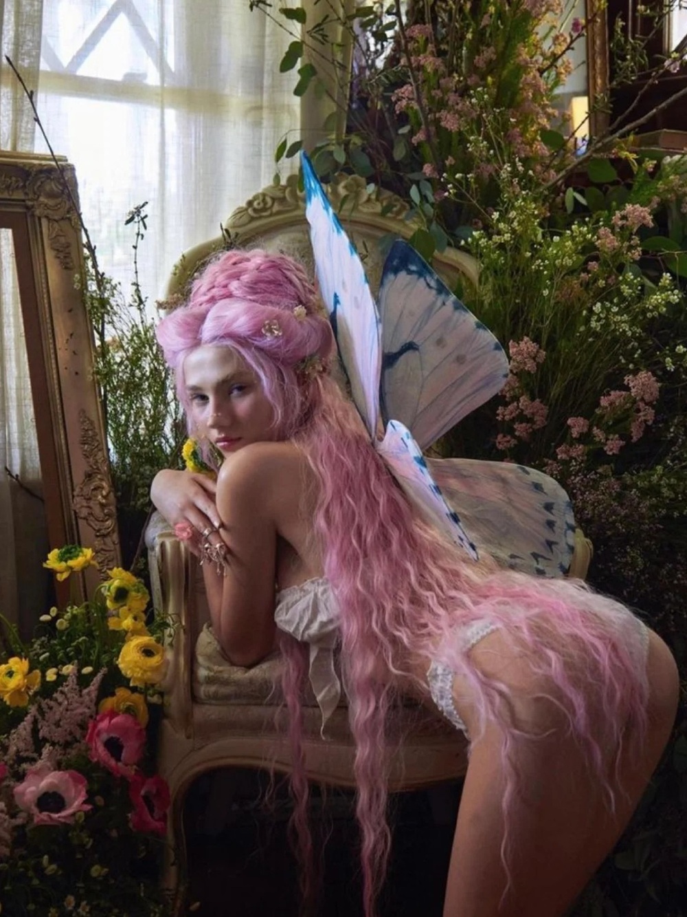 Fairycore Pink 36”  long lace front wig costume Halloween cottagecore custom